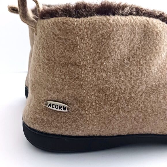 Acorn Bootie Slippers Tan Wool Faux Fur Lined Hard Rubber Sole Ladies 9 - Picture 3 of 10